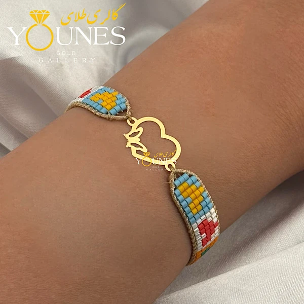 دستبند میوکی شاپرک و قلب طلا